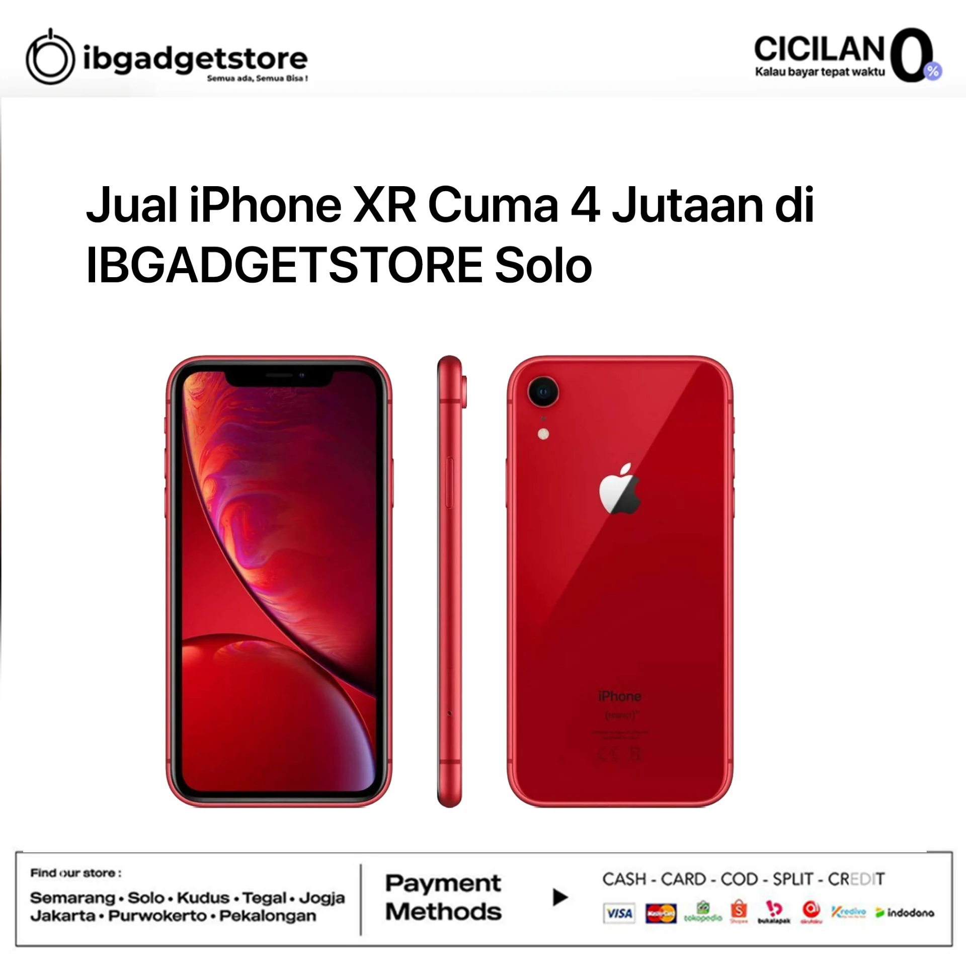 Jual IPhone XR Di Solo Cuma 4 Jutaan Murah Di IBGADGETSTORE!