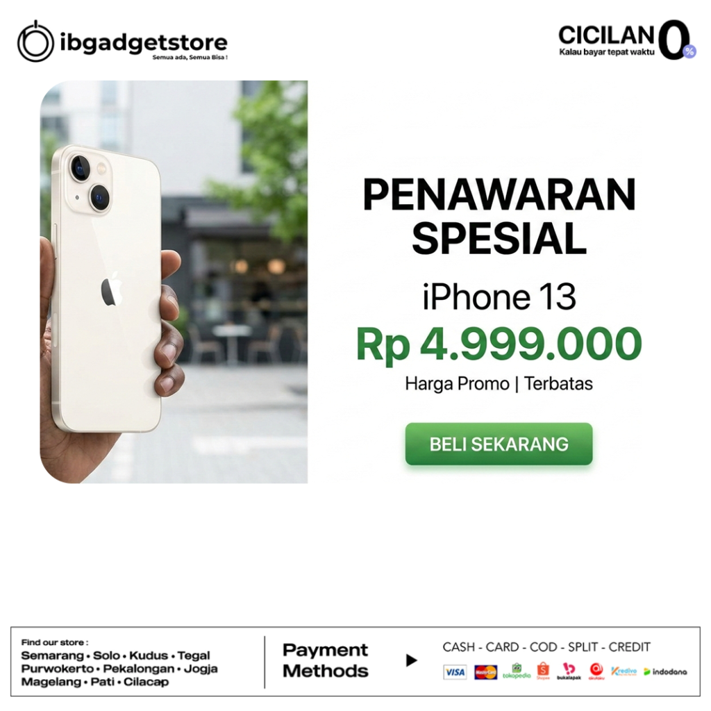 BOMB! Promo Gila-Gilaan Maret 2026- iPhone 13 Cuma 4 Jutaan Rupiah Hanya di IBGADGETSTORE! Waktunya Wujudkan Impianmu Sekarang Juga!