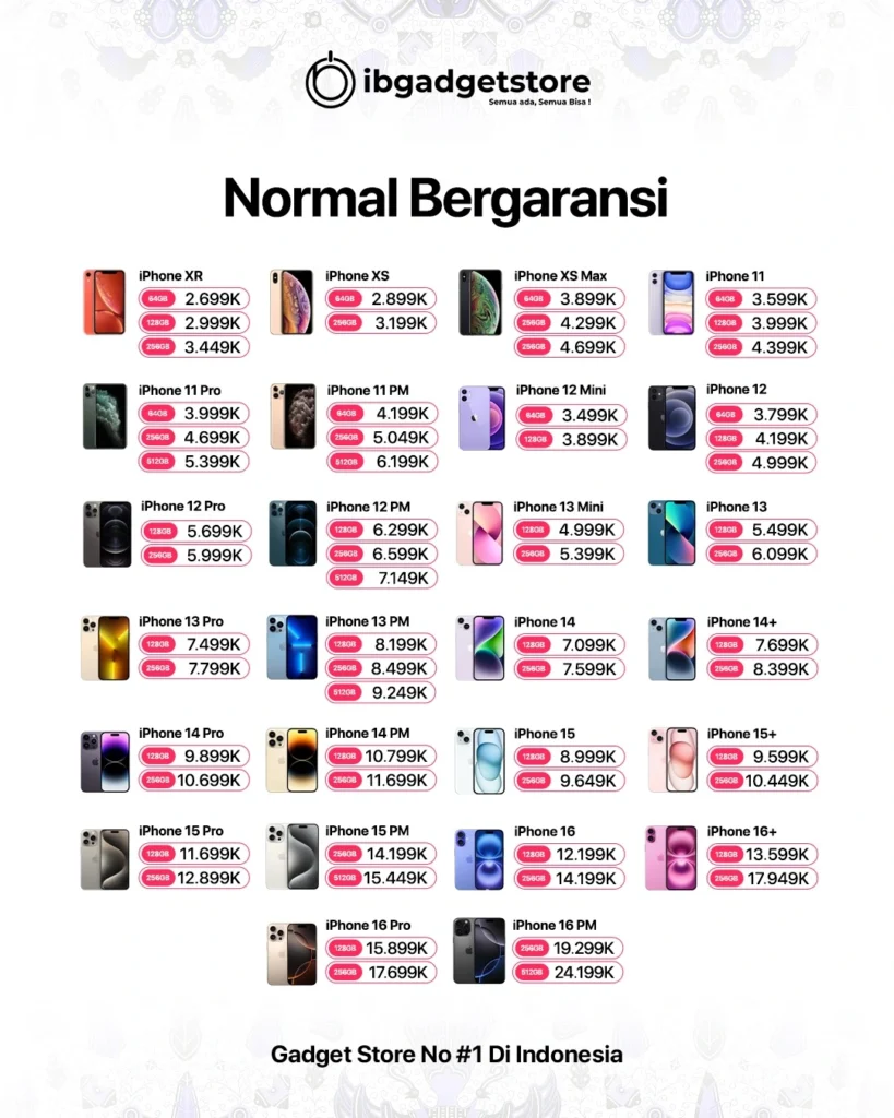 Pricelist iPhone Terbaru di IBGADGETSTORE